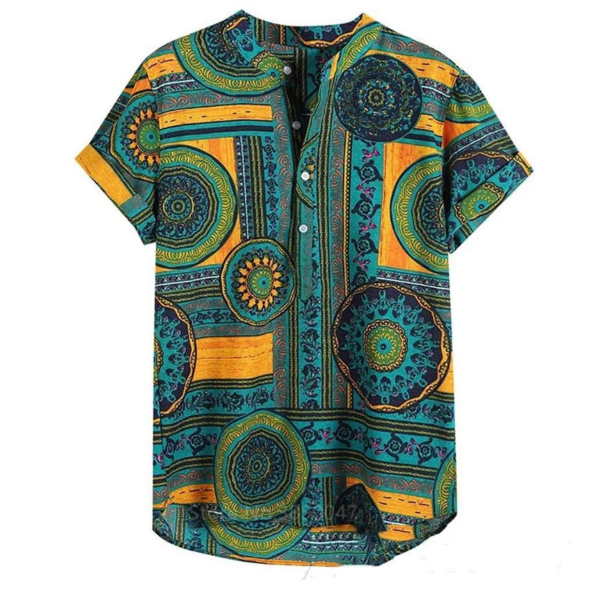 African Clothes 2022 News Men Dashiki Print Summer Shirts Bazin Riche Fashion Tribal Male Hip Hop Ethnic Short Sleeve Clothing - Flexi Africa - Free Delivery Worldwide only at www.flexiafrica.com