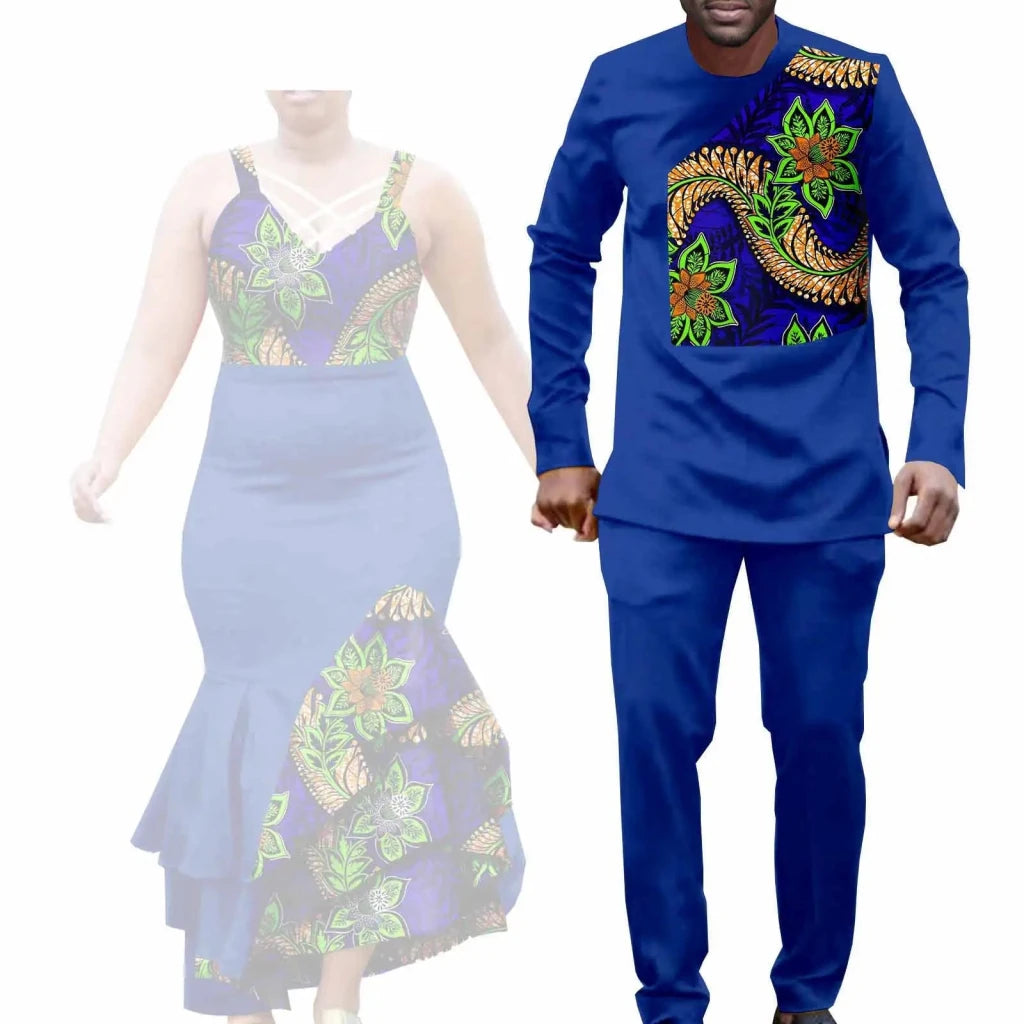 African Clothes for Couple Print Long Dresses for Women Dashiki Men Outfits Shirts and Pants 2 Piece Sets for Wedding A21C005 - Free Delivery Worldwide only at Flexi Africa