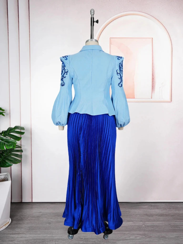 African Clothes For Women 2 Piece Matching Long Sleeve Tops And Pleated Skirt Suit Party Evening Dress Wedding Guest Attire Robe - Free Delivery Worldwide only at Flexi Africa