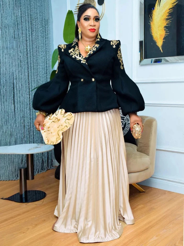 African Clothes For Women 2 Piece Matching Long Sleeve Tops And Pleated Skirt Suit Party Evening Dress Wedding Guest Attire Robe - Free Delivery Worldwide only at Flexi Africa