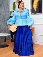 African Clothes For Women 2 Piece Matching Long Sleeve Tops And Pleated Skirt Suit Party Evening Dress Wedding Guest Attire Robe - Free Delivery Worldwide only at Flexi Africa