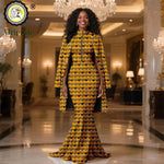 African Clothes for Women 2PC Set – Single Breasted Jacket and Zipper Maxi Dress Ankara Print Outfit - Free Delivery Worldwide only at Flexi Africa