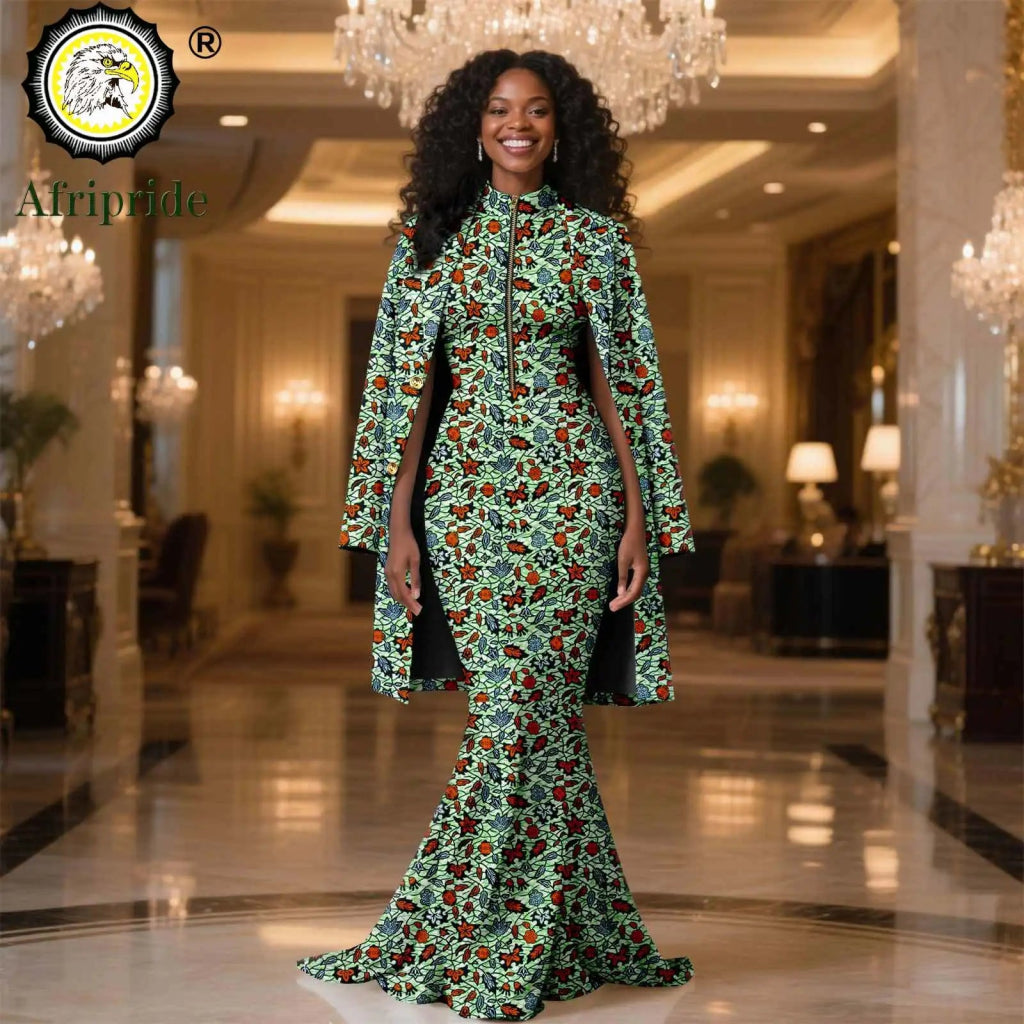 African Clothes for Women 2PC Set – Single Breasted Jacket and Zipper Maxi Dress Ankara Print Outfit - Free Delivery Worldwide only at Flexi Africa
