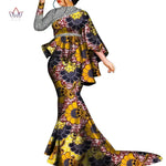 Buy African Bazin Riche Floral Printed 2PC Set – Irregular Bat Sleeve Top & Long Skirt Elegant Party Outfit for Women