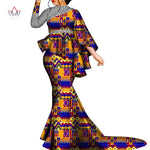 Buy African Bazin Riche Floral Printed 2PC Set – Irregular Bat Sleeve Top & Long Skirt Elegant Party Outfit for Women