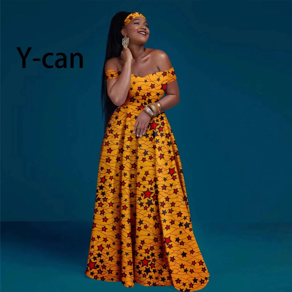 African Clothes for Women Sexy A-line Dress Off Shoulder Sleeveless Prom Gown Floor Length Slim Outfits Party Evening Y2225050 - Free Delivery Worldwide only at Flexi Africa
