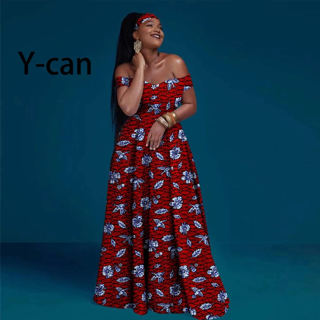 African Clothes for Women Sexy A-line Dress Off Shoulder Sleeveless Prom Gown Floor Length Slim Outfits Party Evening Y2225050 - Free Delivery Worldwide only at Flexi Africa