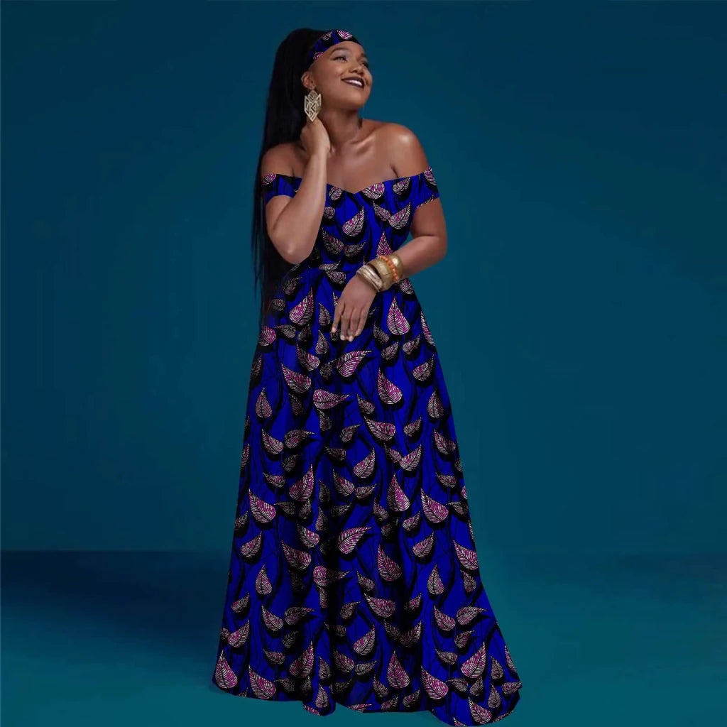 African Clothes for Women Sexy A-line Dress Off Shoulder Sleeveless Prom Gown Floor Length Slim Outfits Party Evening Y2225050 - Free Delivery Worldwide only at Flexi Africa