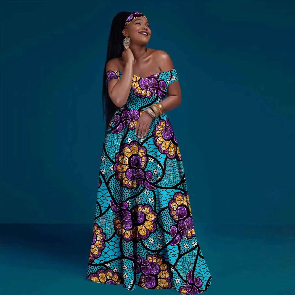 African Clothes for Women Sexy A-line Dress Off Shoulder Sleeveless Prom Gown Floor Length Slim Outfits Party Evening Y2225050 - Free Delivery Worldwide only at Flexi Africa