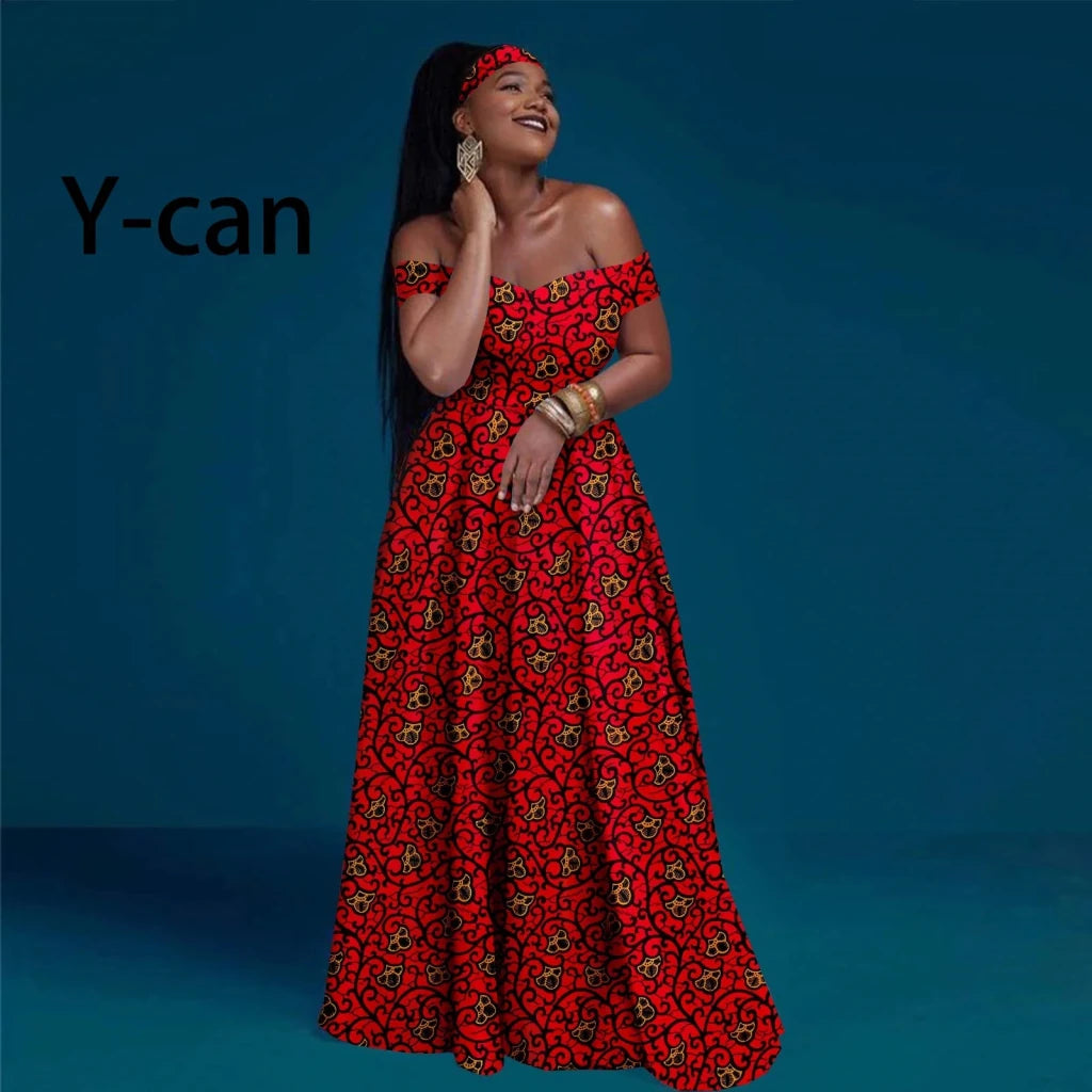 African Clothes for Women Sexy A-line Dress Off Shoulder Sleeveless Prom Gown Floor Length Slim Outfits Party Evening Y2225050 - Free Delivery Worldwide only at Flexi Africa