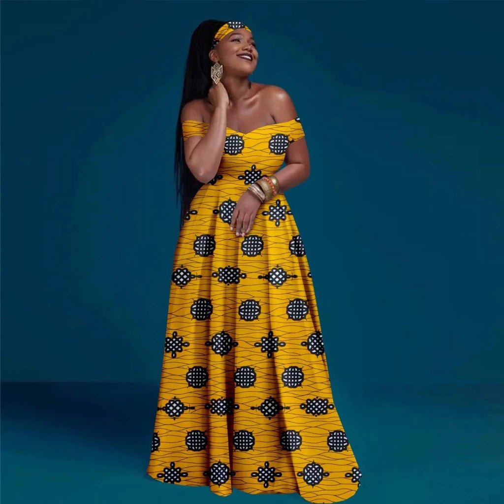 African Clothes for Women Sexy A-line Dress Off Shoulder Sleeveless Prom Gown Floor Length Slim Outfits Party Evening Y2225050 - Free Delivery Worldwide only at Flexi Africa
