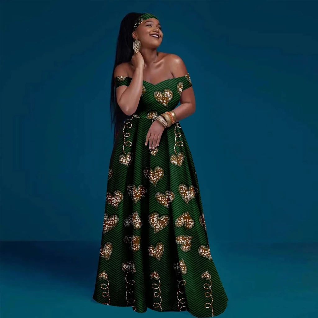 African Clothes for Women Sexy A-line Dress Off Shoulder Sleeveless Prom Gown Floor Length Slim Outfits Party Evening Y2225050 - Free Delivery Worldwide only at Flexi Africa