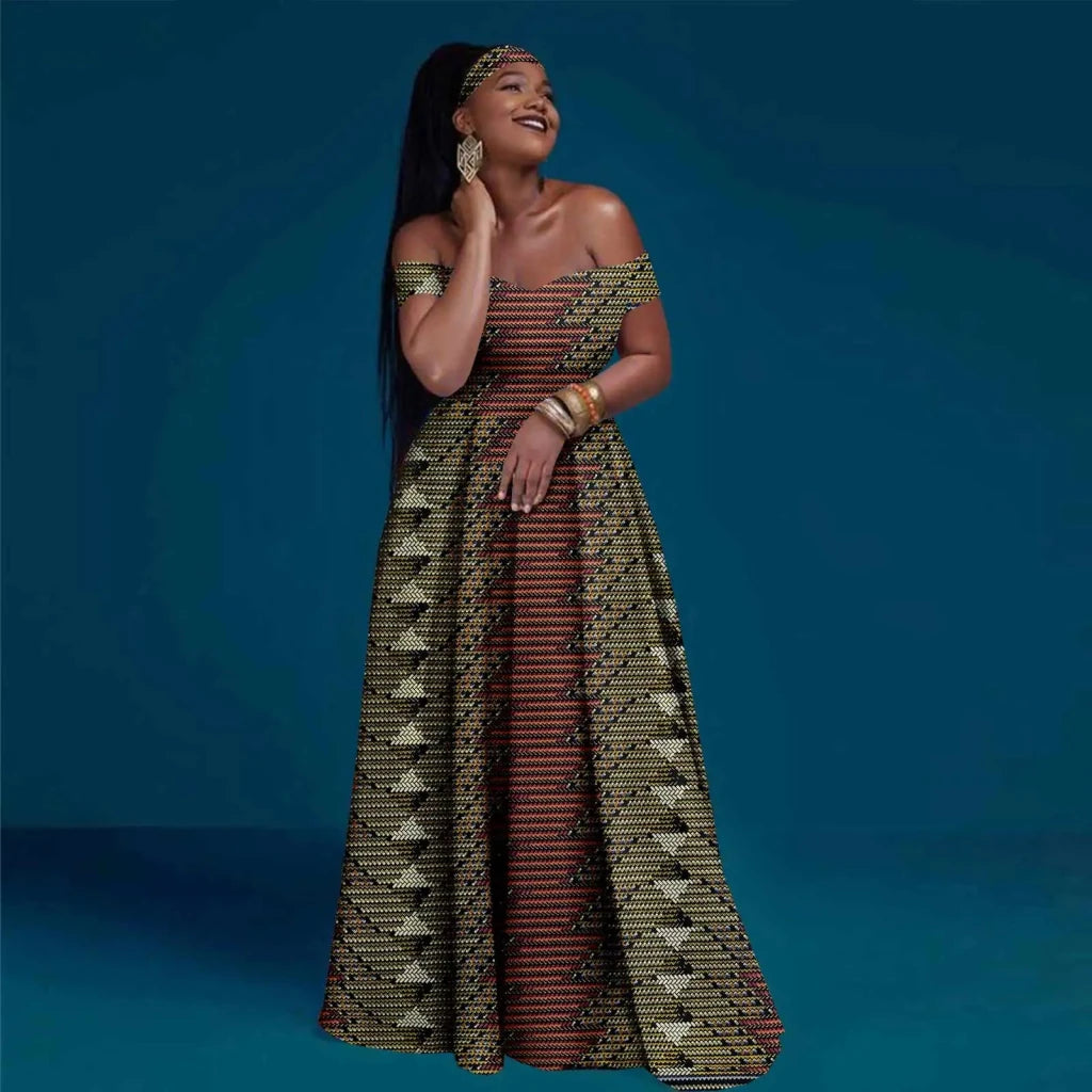 African Clothes for Women Sexy A-line Dress Off Shoulder Sleeveless Prom Gown Floor Length Slim Outfits Party Evening Y2225050 - Free Delivery Worldwide only at Flexi Africa