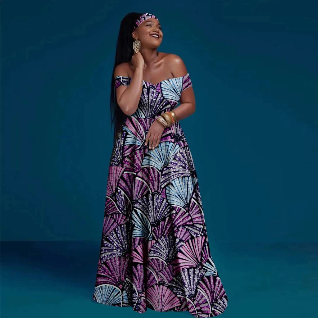 African Clothes for Women Sexy A-line Dress Off Shoulder Sleeveless Prom Gown Floor Length Slim Outfits Party Evening Y2225050 - Free Delivery Worldwide only at Flexi Africa