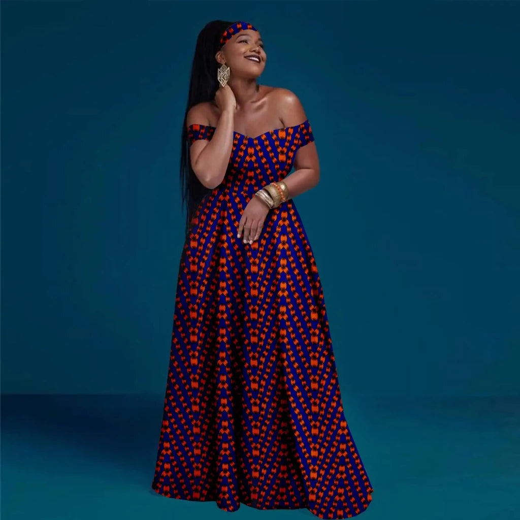 African Clothes for Women Sexy A-line Dress Off Shoulder Sleeveless Prom Gown Floor Length Slim Outfits Party Evening Y2225050 - Free Delivery Worldwide only at Flexi Africa