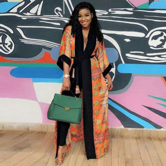 African Clothes Print Jacket Coat Robe with Belt Dashiki Autumn Casual Long Jacket Top - Free Delivery Worldwide