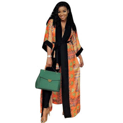 African Clothes Print Jacket Coat Robe with Belt Dashiki Autumn Casual Long Jacket Top - Flexi Africa - Free Delivery