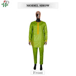 Traditional Agbada Sets 2PCS Green Bazin Riche Shirt Pant Suits Plus Size - Free Delivery Worldwide only at Flexi Africa