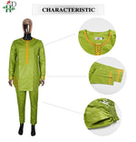 Traditional Agbada Sets 2PCS Green Bazin Riche Shirt Pant Suits Plus Size - Free Delivery Worldwide only at Flexi Africa