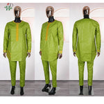 Traditional Agbada Sets 2PCS Green Bazin Riche Shirt Pant Suits Plus Size - Free Delivery Worldwide only at Flexi Africa