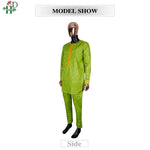 Traditional Agbada Sets 2PCS Green Bazin Riche Shirt Pant Suits Plus Size - Free Delivery Worldwide only at Flexi Africa