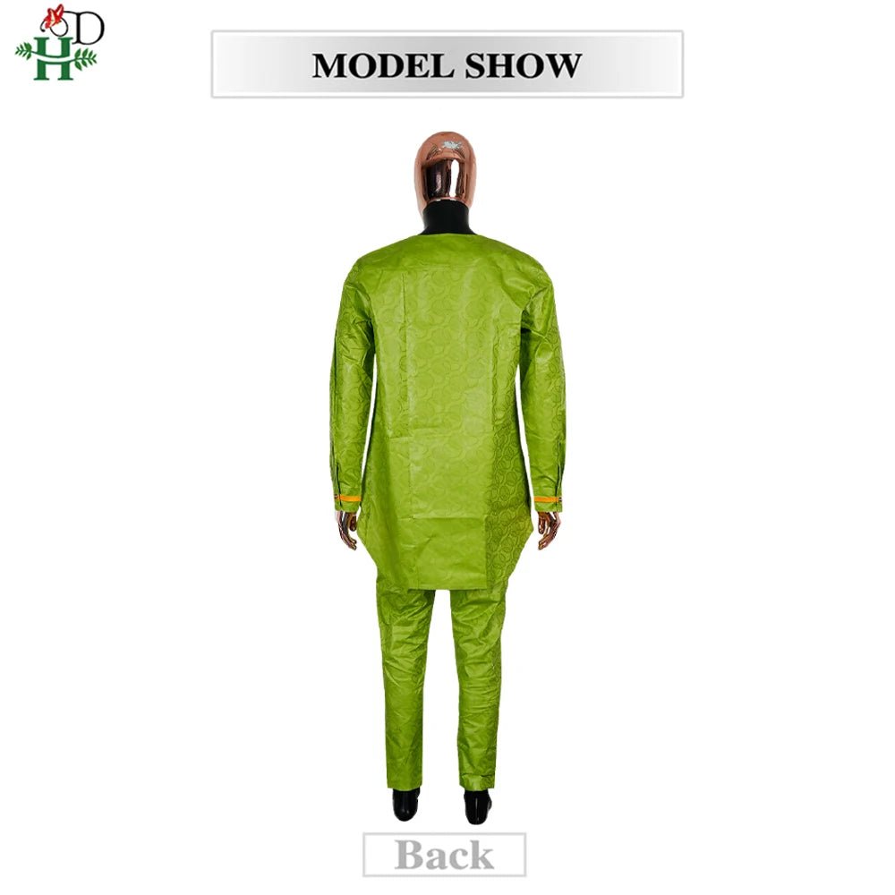 Traditional Agbada Sets 2PCS Green Bazin Riche Shirt Pant Suits Plus Size - Free Delivery Worldwide only at Flexi Africa