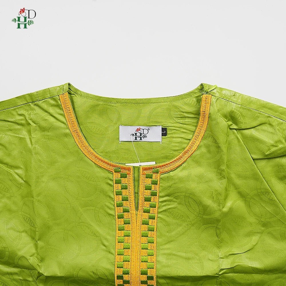 Traditional Agbada Sets 2PCS Green Bazin Riche Shirt Pant Suits Plus Size - Free Delivery Worldwide only at Flexi Africa