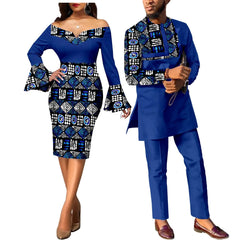 African Couple Clothes Ankara Print Dresses for Women & Men's Dashiki Suits - Flexi Africa - Flexi Africa offers Free Delivery Worldwide - Vibrant African traditional clothing showcasing bold prints and intricate designs