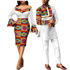 African Couple Clothes Ankara Print Dresses for Women & Men's Dashiki Suits - Flexi Africa - Free Delivery Worldwide only