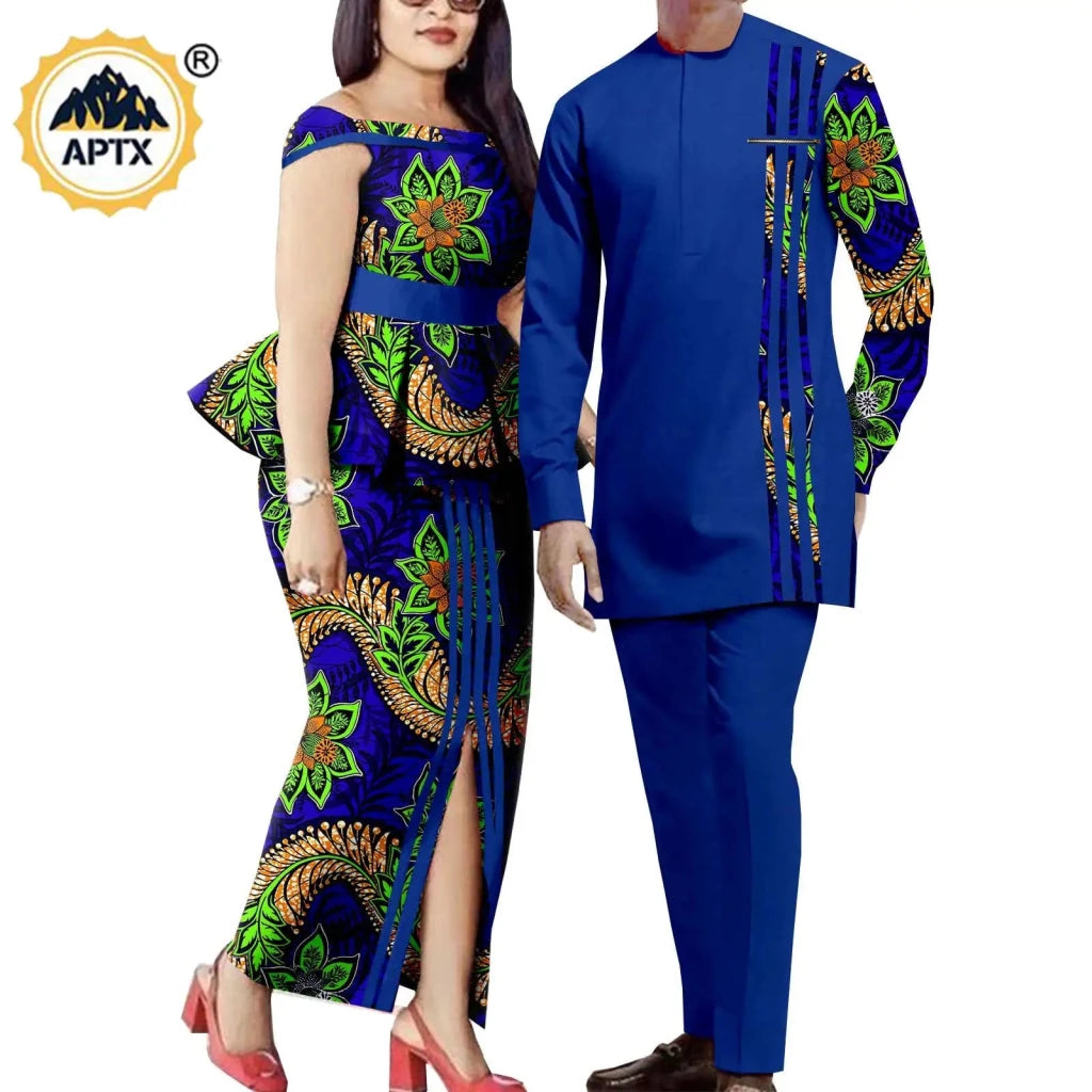 African Couple Matching Dashiki Set – Men’s Shirt & Pants + Women’s Split Dress - Free Delivery Worldwide only at Flexi Africa