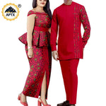 African Couple Matching Dashiki Set – Men’s Shirt & Pants + Women’s Split Dress - Free Delivery Worldwide only at Flexi Africa