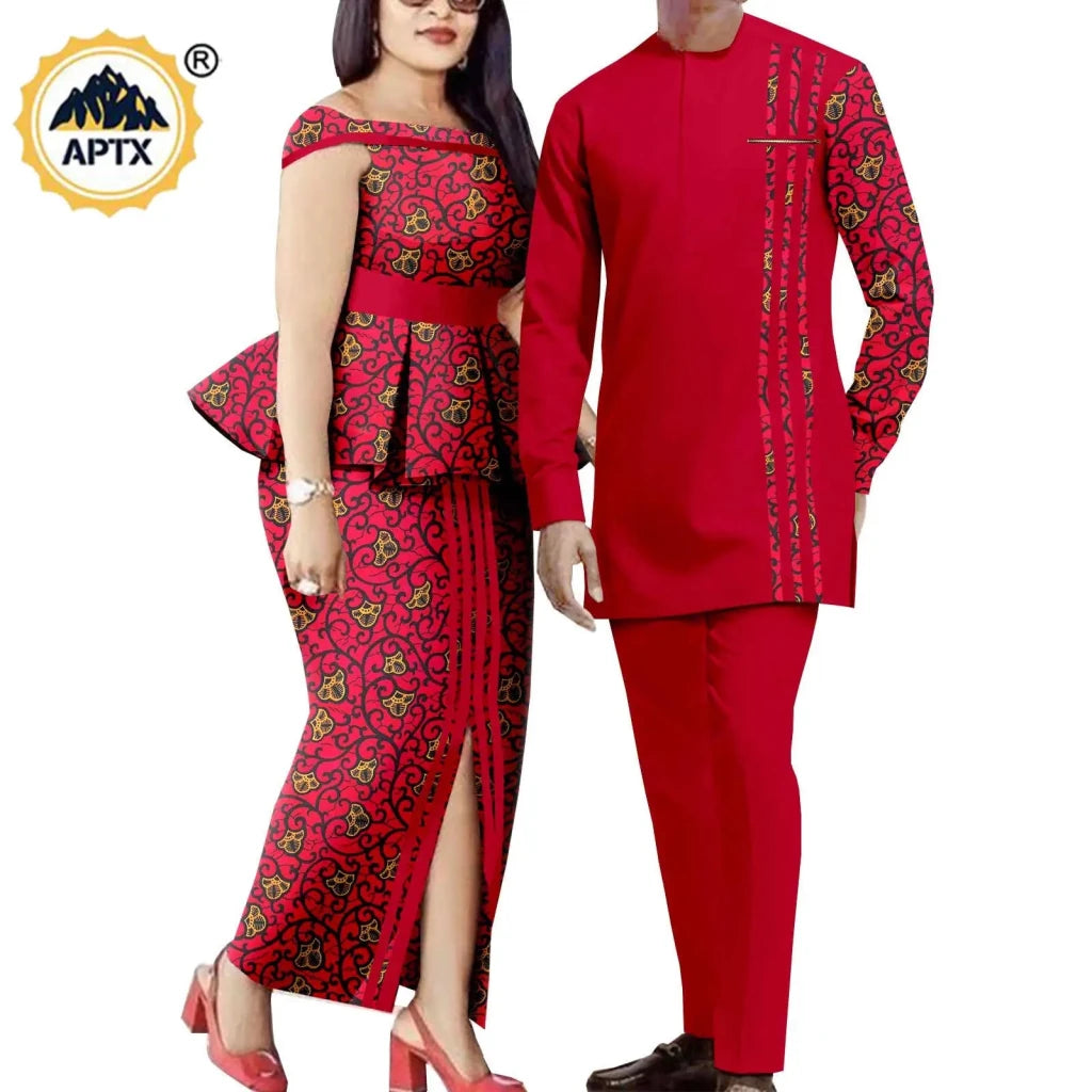 African Couple Matching Dashiki Set – Men’s Shirt & Pants + Women’s Split Dress - Free Delivery Worldwide only at Flexi Africa