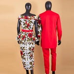 African Couple Matching Dashiki Set – Men’s Shirt & Pants + Women’s Split Dress - Free Delivery Worldwide only at Flexi Africa