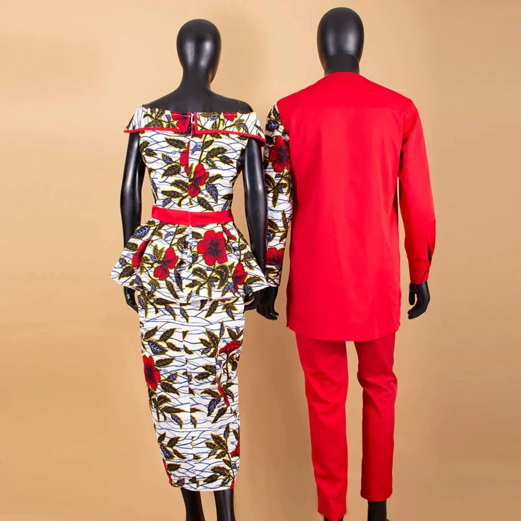 African Couple Matching Dashiki Set – Men’s Shirt & Pants + Women’s Split Dress - Free Delivery Worldwide only at Flexi Africa