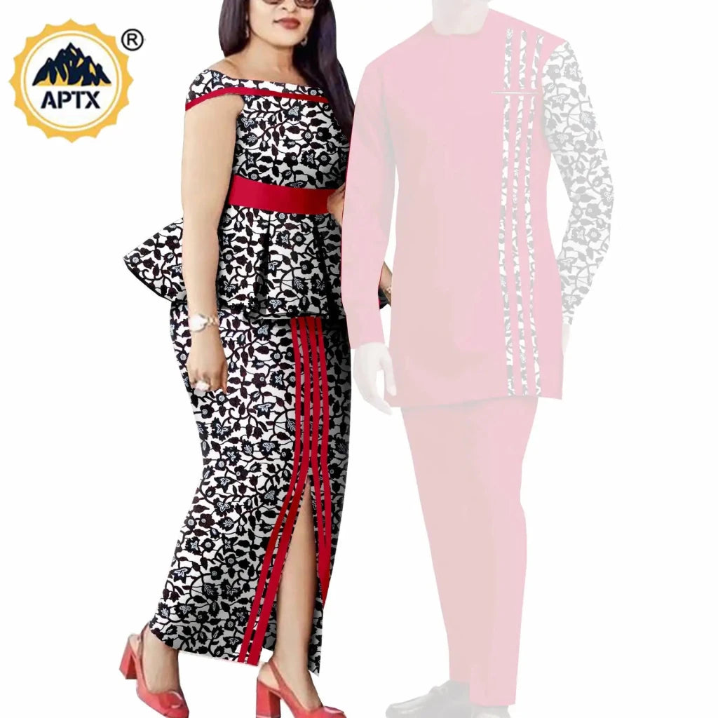 African Couple Matching Dashiki Set – Men’s Shirt & Pants + Women’s Split Dress - Free Delivery Worldwide only at Flexi Africa