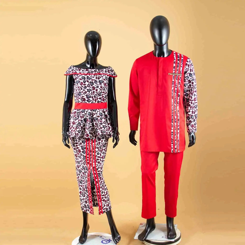 African Couple Matching Dashiki Set – Men’s Shirt & Pants + Women’s Split Dress - Free Delivery Worldwide only at Flexi Africa