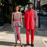 African Couple Matching Dashiki Set – Men’s Shirt & Pants + Women’s Split Dress - Free Delivery Worldwide only at Flexi Africa