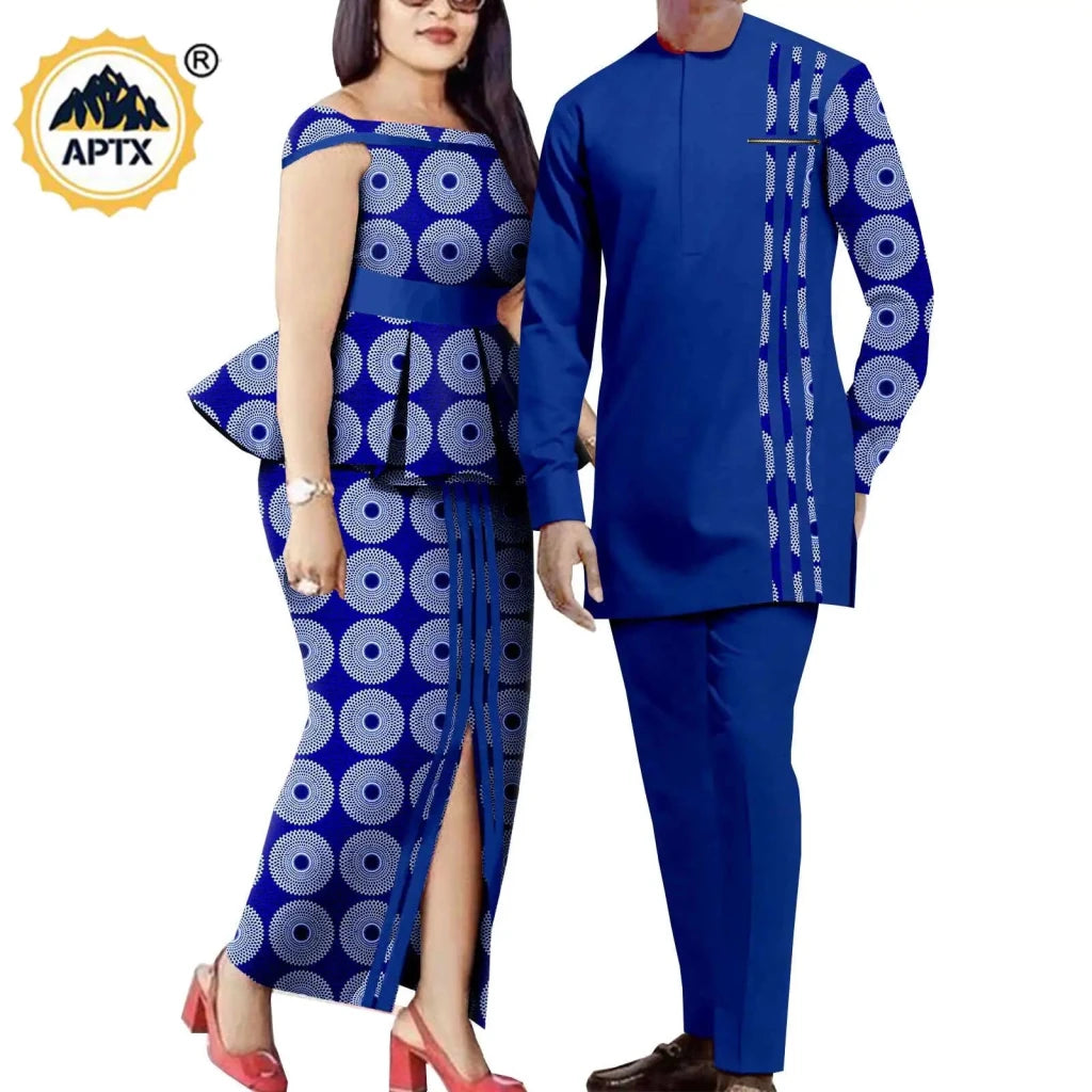 African Couple Matching Dashiki Set – Men’s Shirt & Pants + Women’s Split Dress - Free Delivery Worldwide only at Flexi Africa