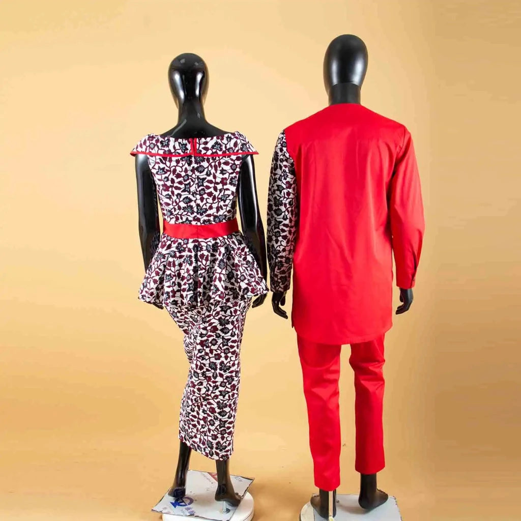 African Couple Matching Dashiki Set – Men’s Shirt & Pants + Women’s Split Dress - Free Delivery Worldwide only at Flexi Africa