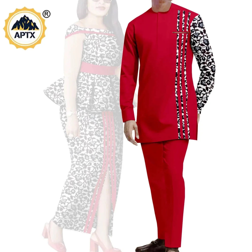 African Couple Matching Dashiki Set – Men’s Shirt & Pants + Women’s Split Dress - Free Delivery Worldwide only at Flexi Africa