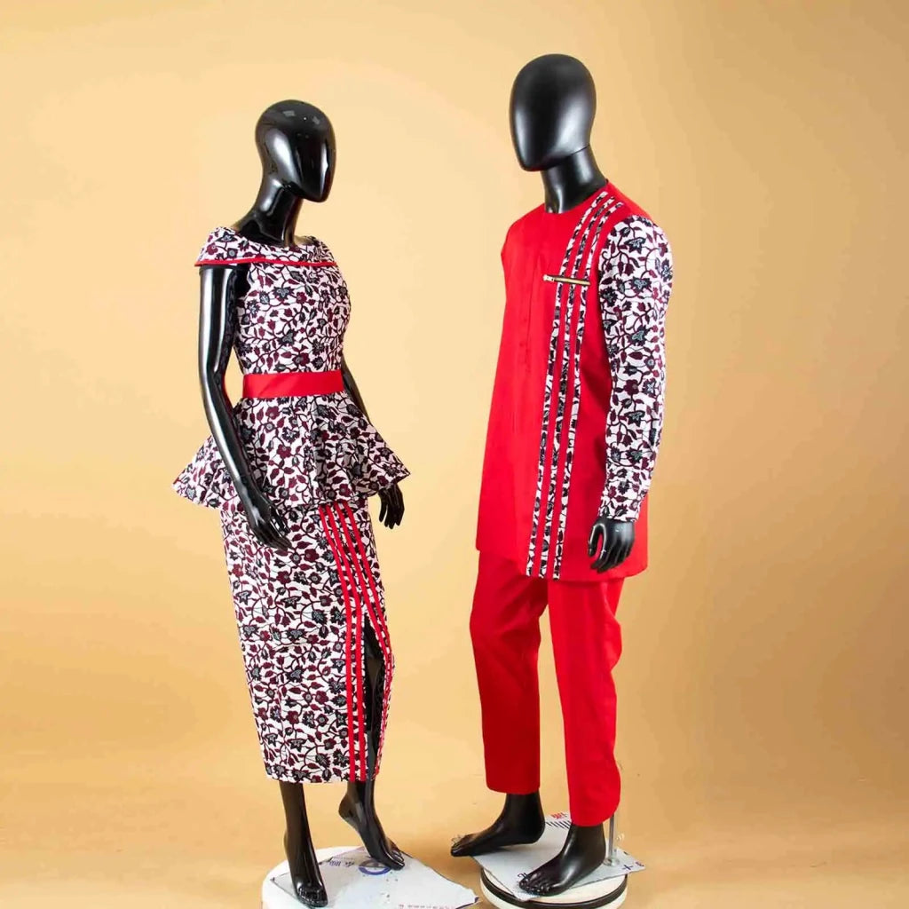 African Couple Matching Dashiki Set – Men’s Shirt & Pants + Women’s Split Dress - Free Delivery Worldwide only at Flexi Africa