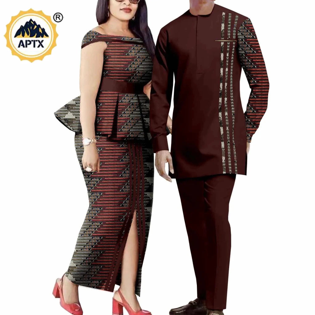African Couple Matching Dashiki Set – Men’s Shirt & Pants + Women’s Split Dress - Free Delivery Worldwide only at Flexi Africa
