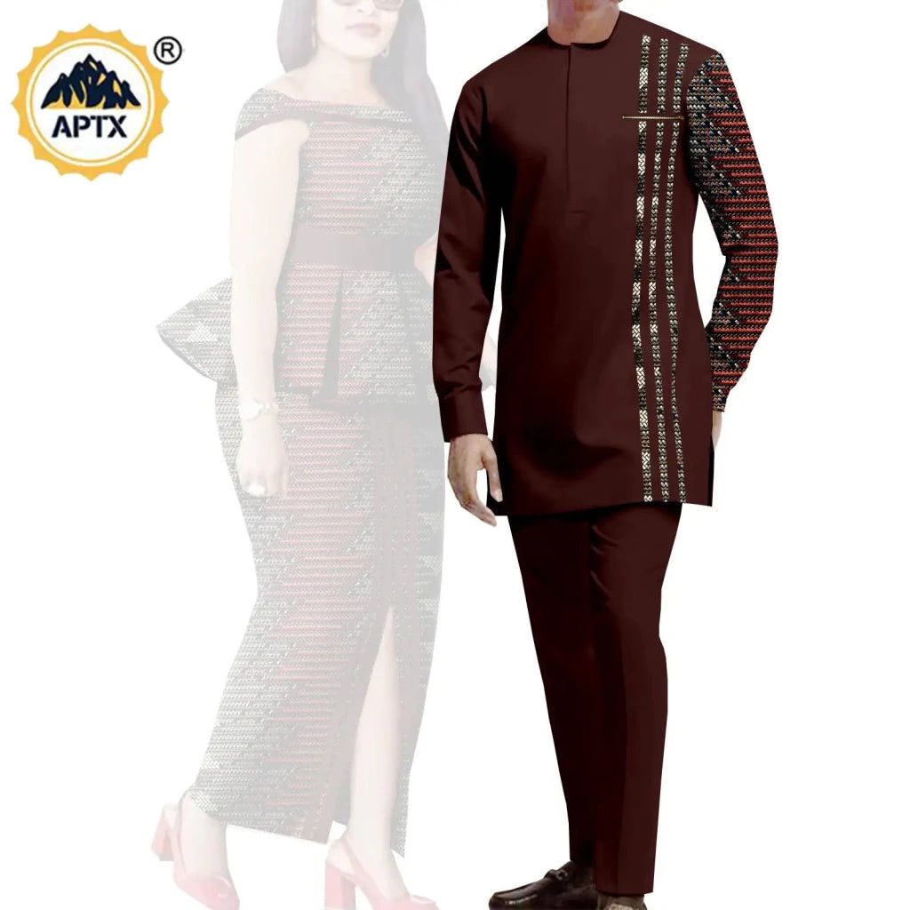 African Couple Matching Dashiki Set – Men’s Shirt & Pants + Women’s Split Dress - Free Delivery Worldwide only at Flexi Africa