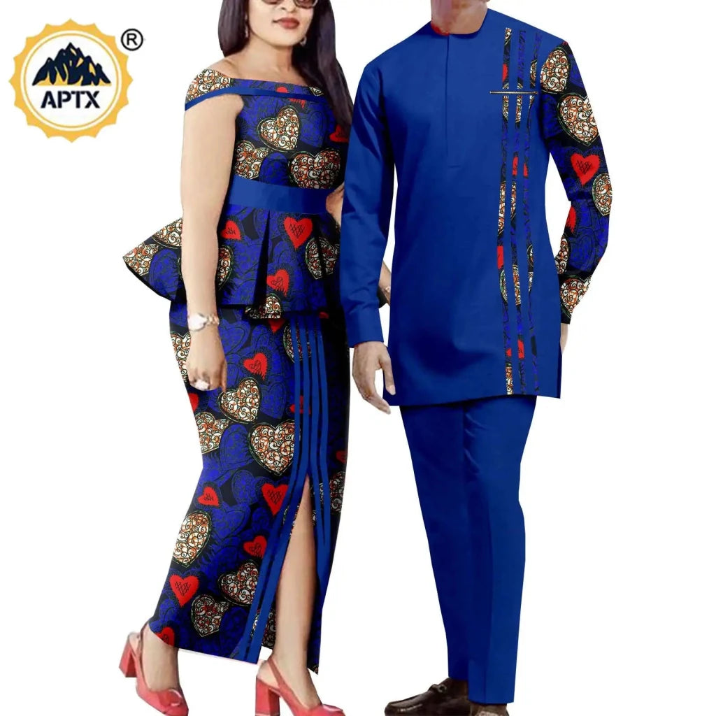 African Couple Matching Dashiki Set – Men’s Shirt & Pants + Women’s Split Dress - Free Delivery Worldwide only at Flexi Africa
