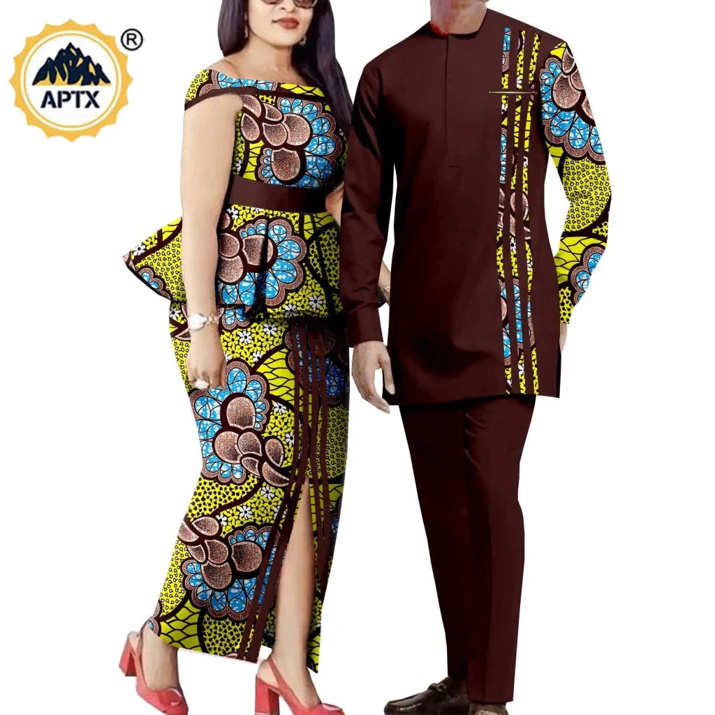 African Couple Matching Dashiki Set – Men’s Shirt & Pants + Women’s Split Dress - Free Delivery Worldwide only at Flexi Africa