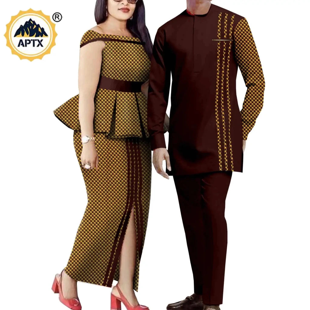 African Couple Matching Dashiki Set – Men’s Shirt & Pants + Women’s Split Dress - Free Delivery Worldwide only at Flexi Africa