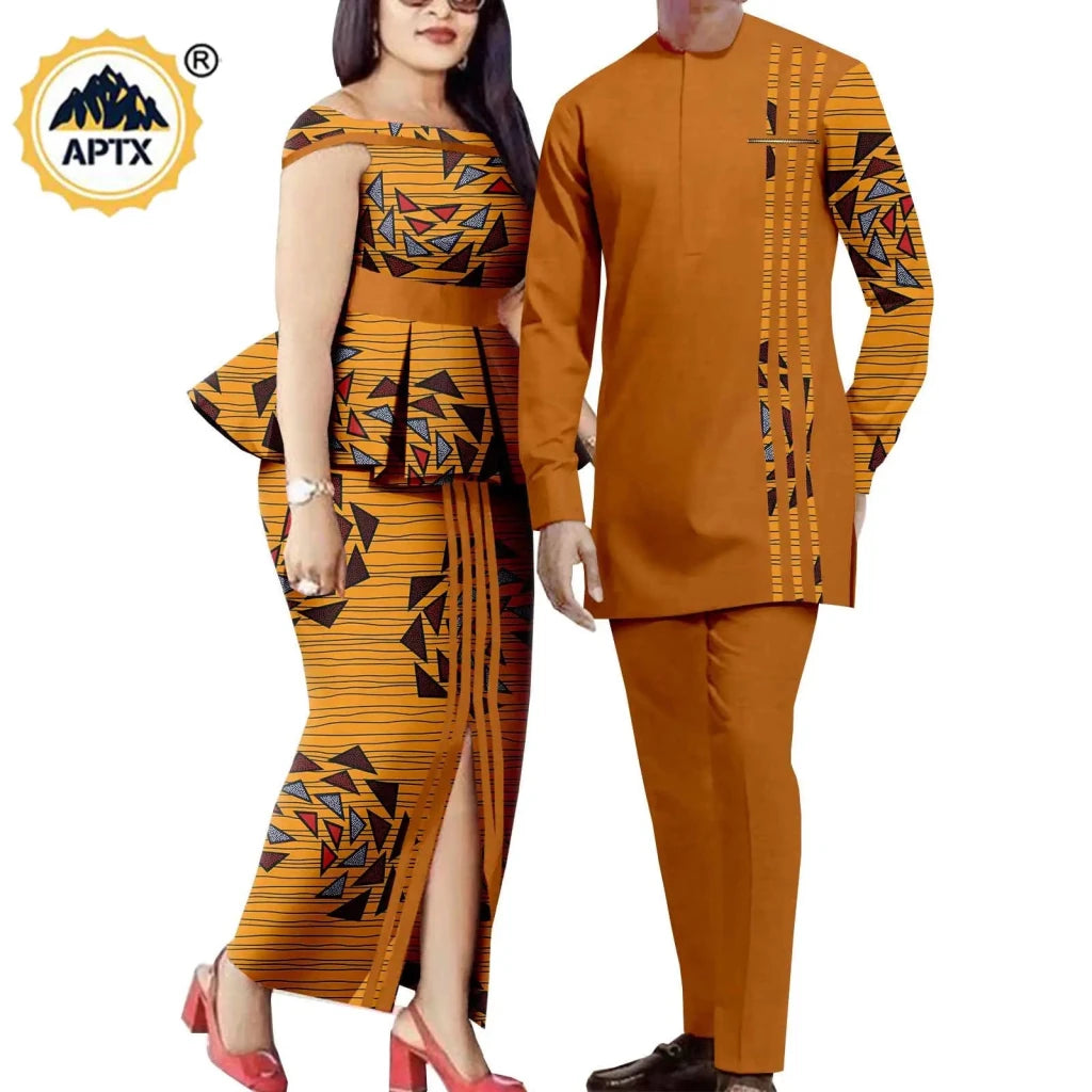 African Couple Matching Dashiki Set – Men’s Shirt & Pants + Women’s Split Dress - Free Delivery Worldwide only at Flexi Africa