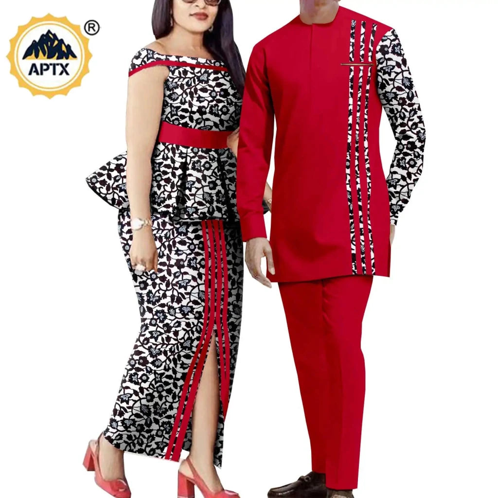 African Couple Matching Dashiki Set – Men’s Shirt & Pants + Women’s Split Dress - Free Delivery Worldwide only at Flexi Africa
