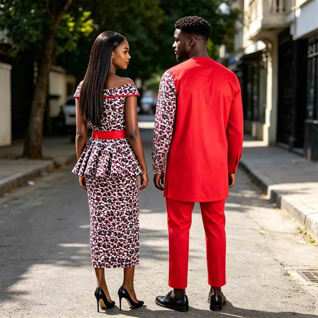 African Couple Matching Dashiki Set – Men’s Shirt & Pants + Women’s Split Dress - Free Delivery Worldwide only at Flexi Africa