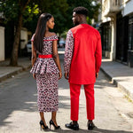 African Couple Matching Dashiki Set – Men’s Shirt & Pants + Women’s Split Dress - Free Delivery Worldwide only at Flexi Africa